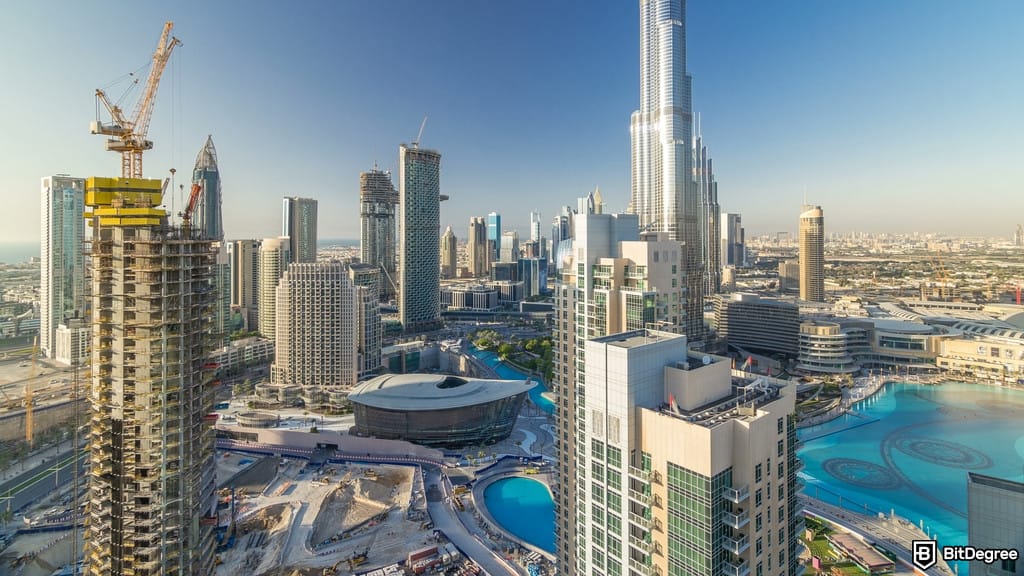 Dubai blockchain and crypto hub skyline