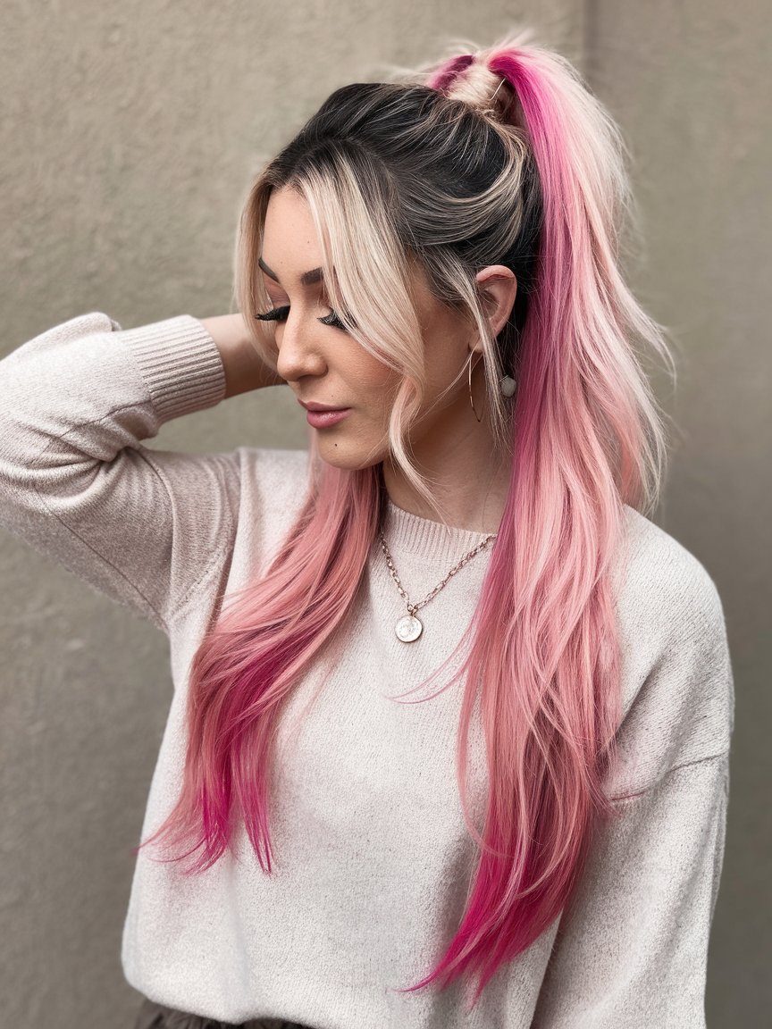 11. Long Blonde Hair with Pink Tips