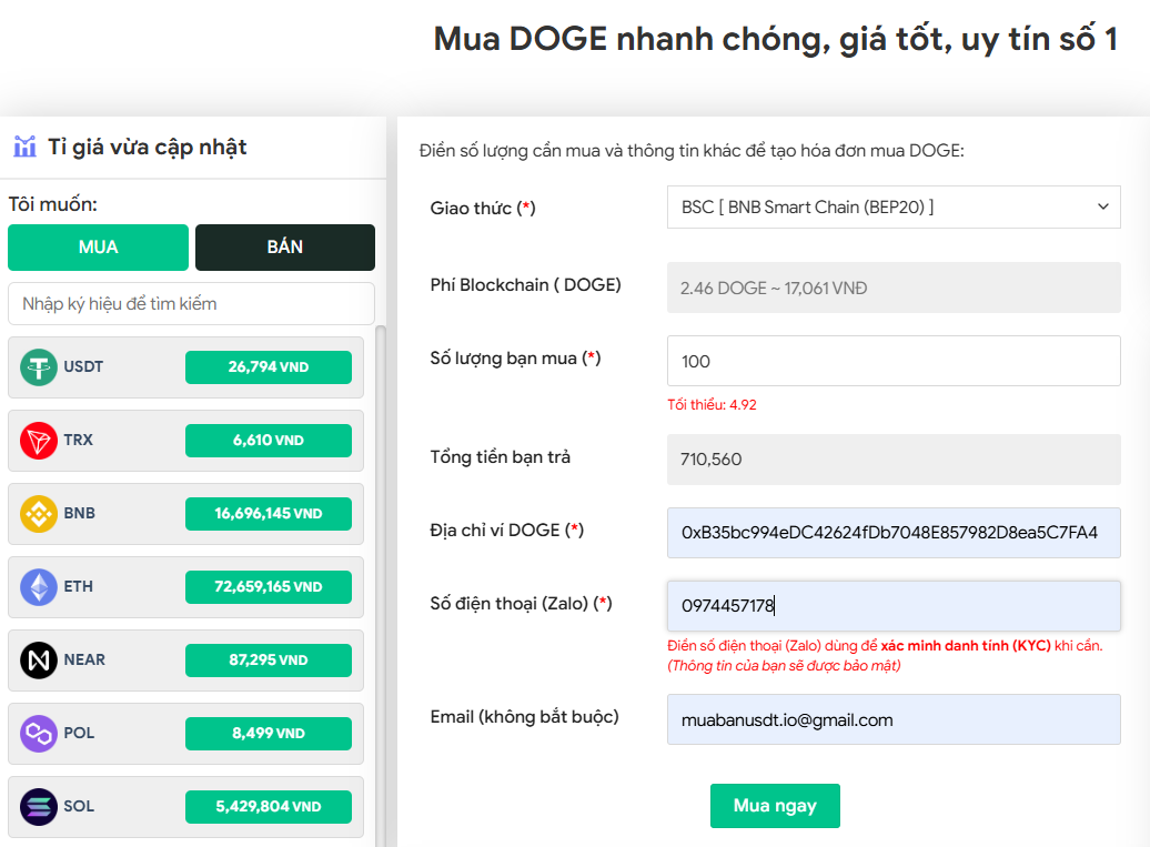 Mua DOGE với ba bước cực đơn giản