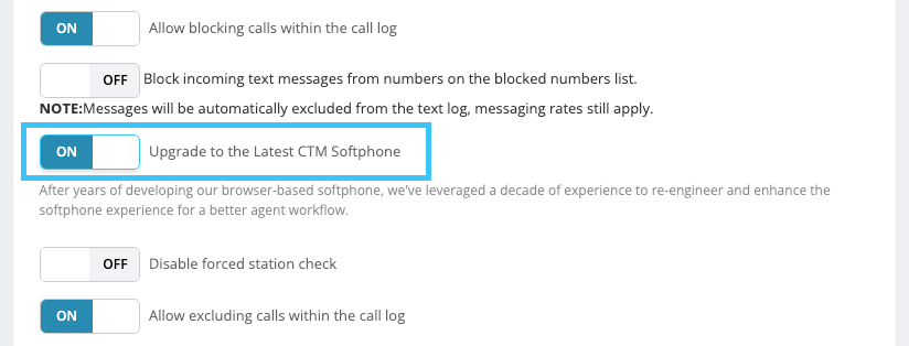 screenshot of upgrading to V2 softphone in the CallTrackingMetrics app