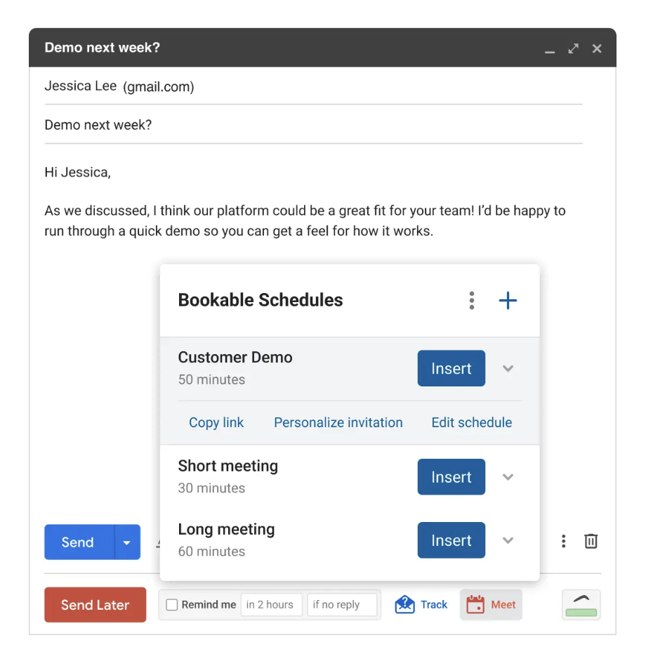 Boomerang's meeting scheduling tool