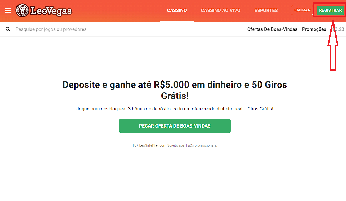 registrar no LeoVegas