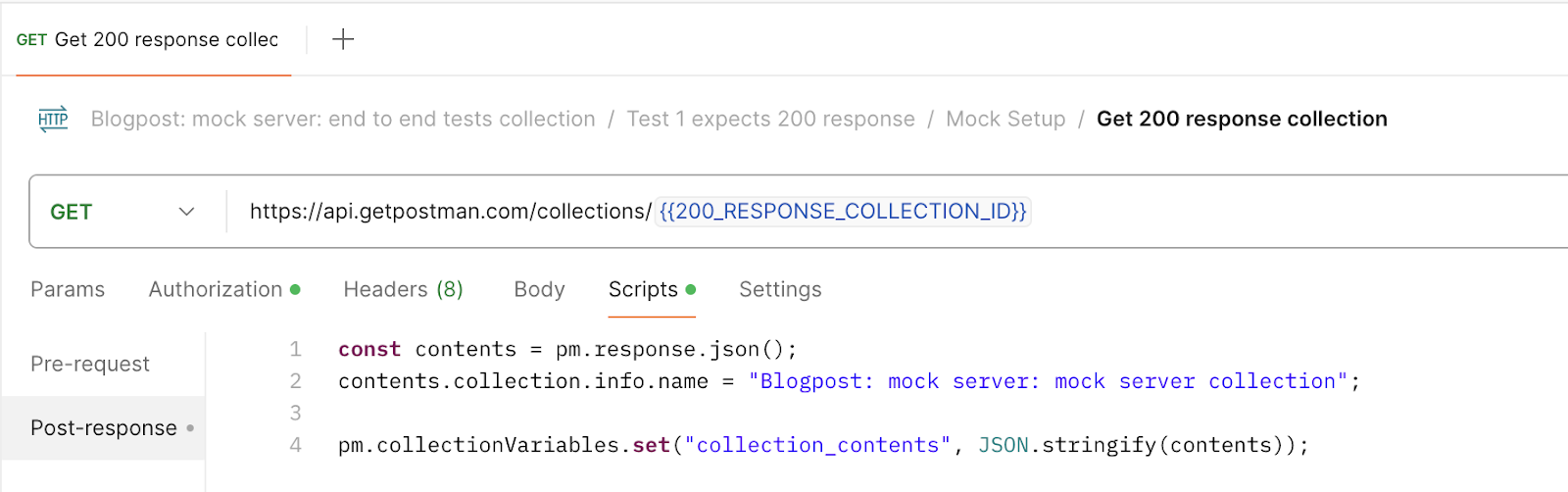 Retrieve the collection data with the Postman API.