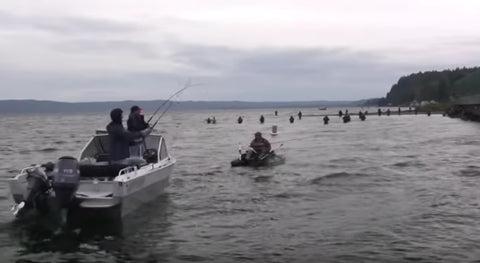 A group of people fishing in the water
Description automatically generated