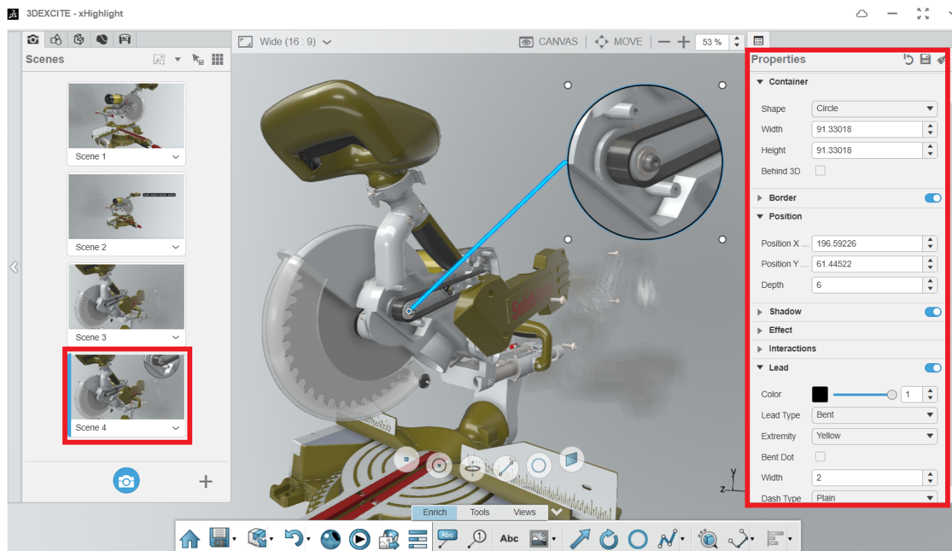 Managing content in xHighlight for 3DEXPERIENCE with design, scenes, and materials