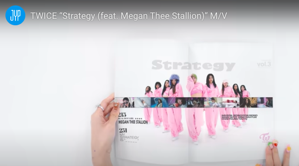 This contain an image of  TWICE's Strategy album ft Megan Thee Stallion's 