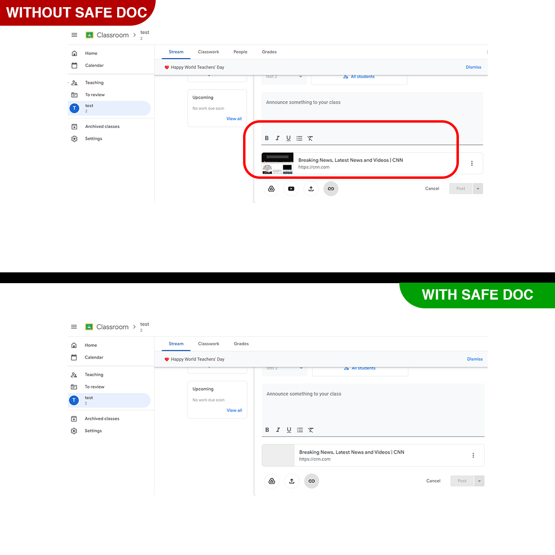 Disable Link Preview Feature in Google Classroom using Safe Doc