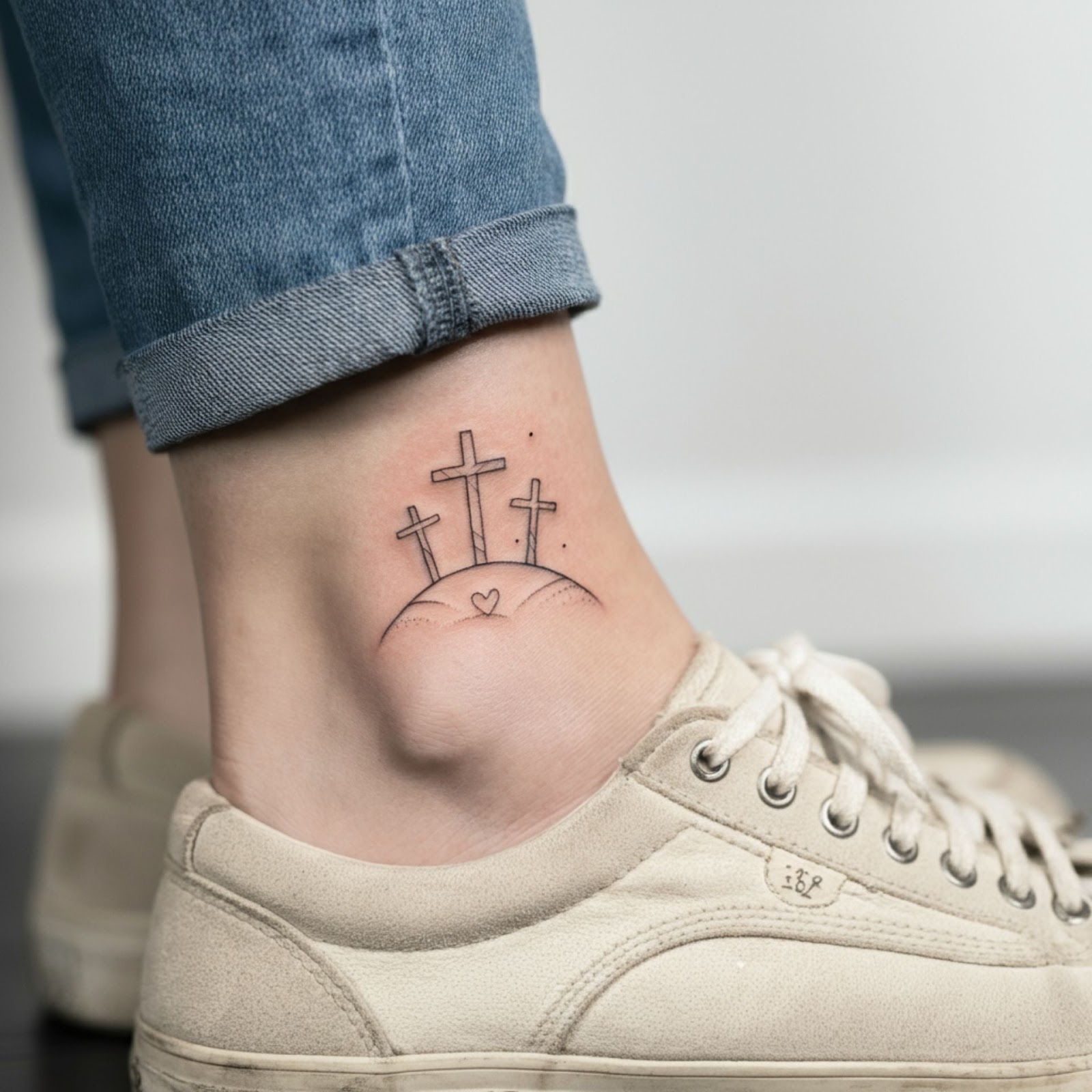Minimalist Three Crosses on a Hill Tattoo
