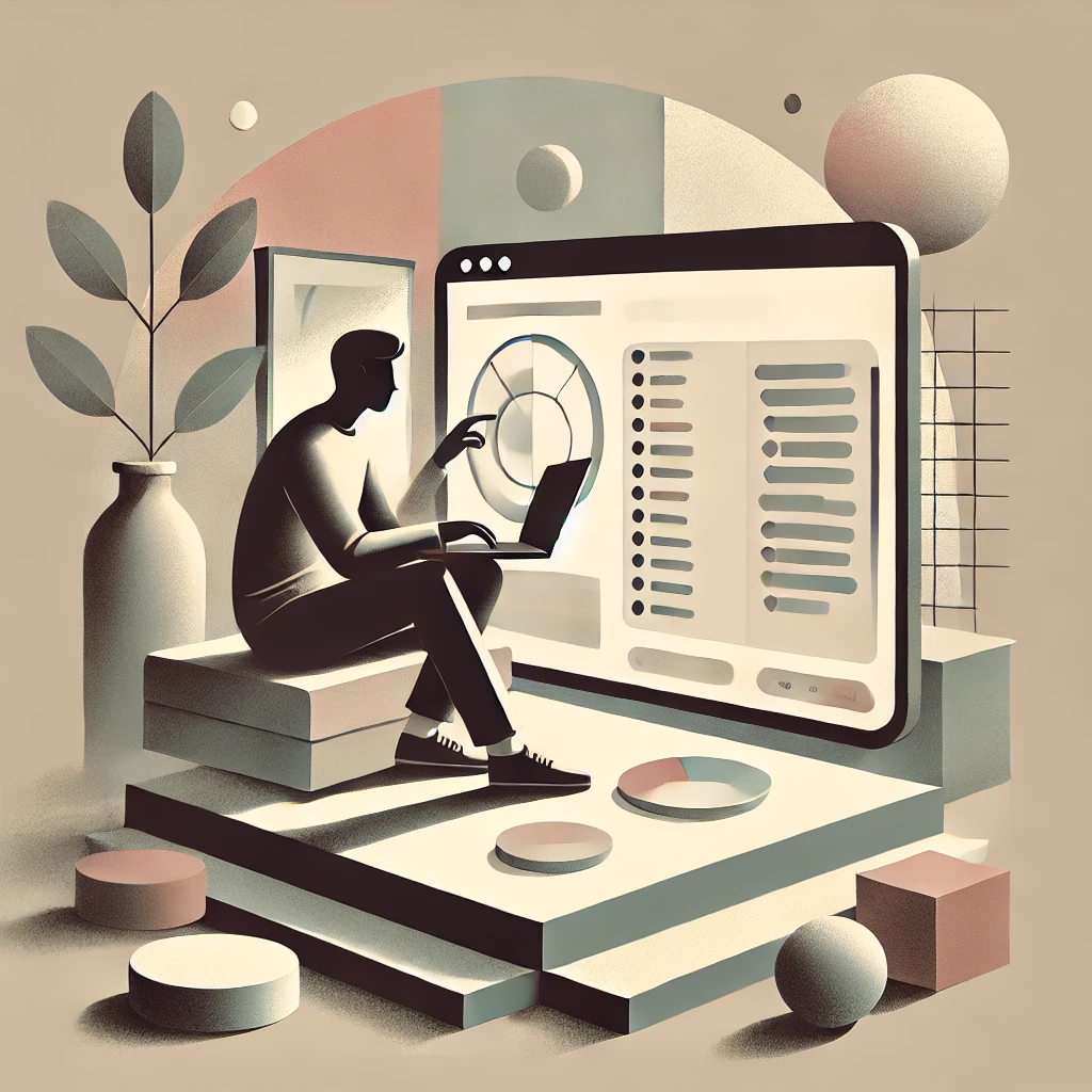 Person working on a computer illustration