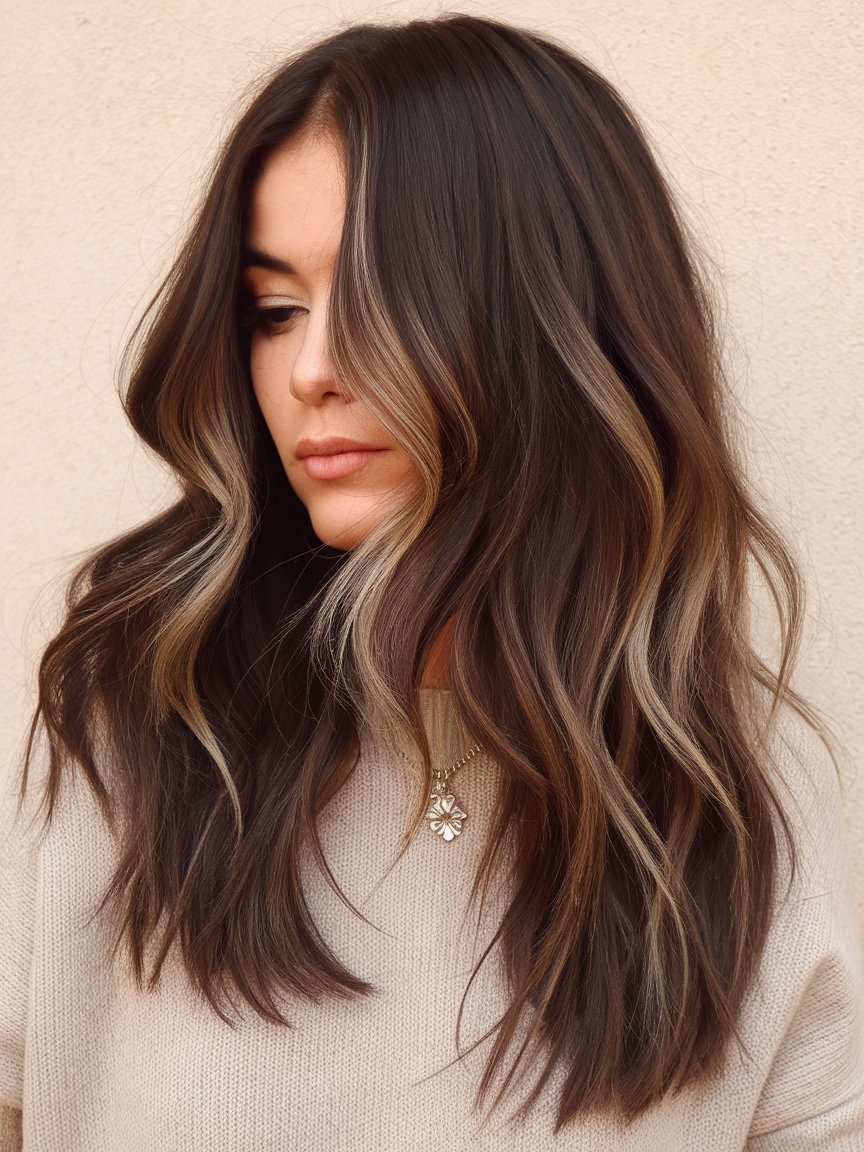 7. Caramel Balayage on Deep Brown Hair