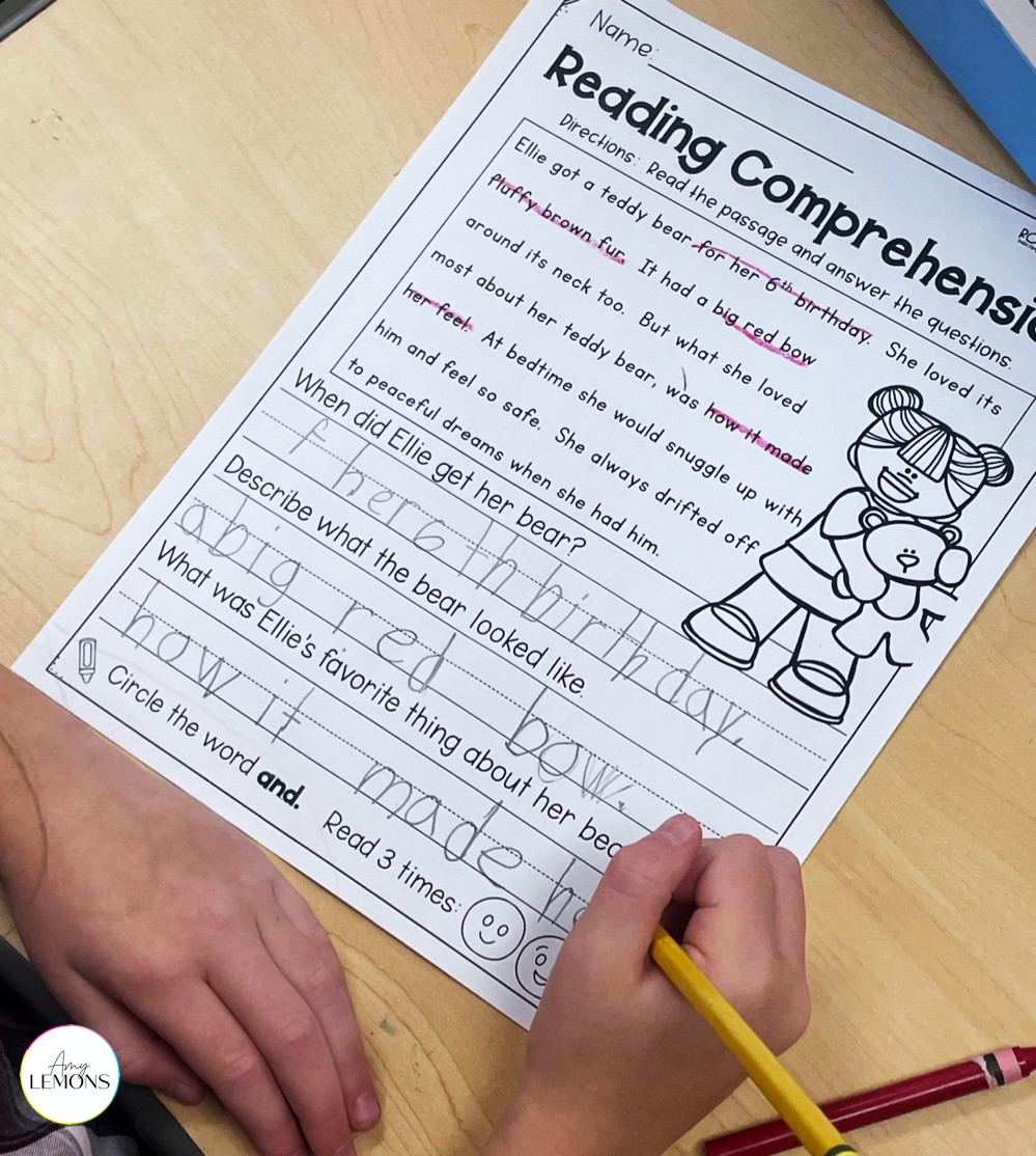 1st grade Reading comprehension passage and questions