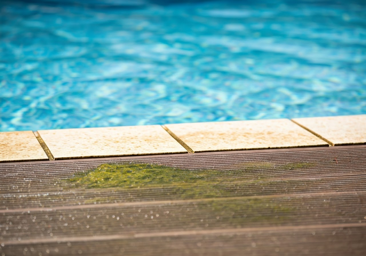 Visible algae on pool decking