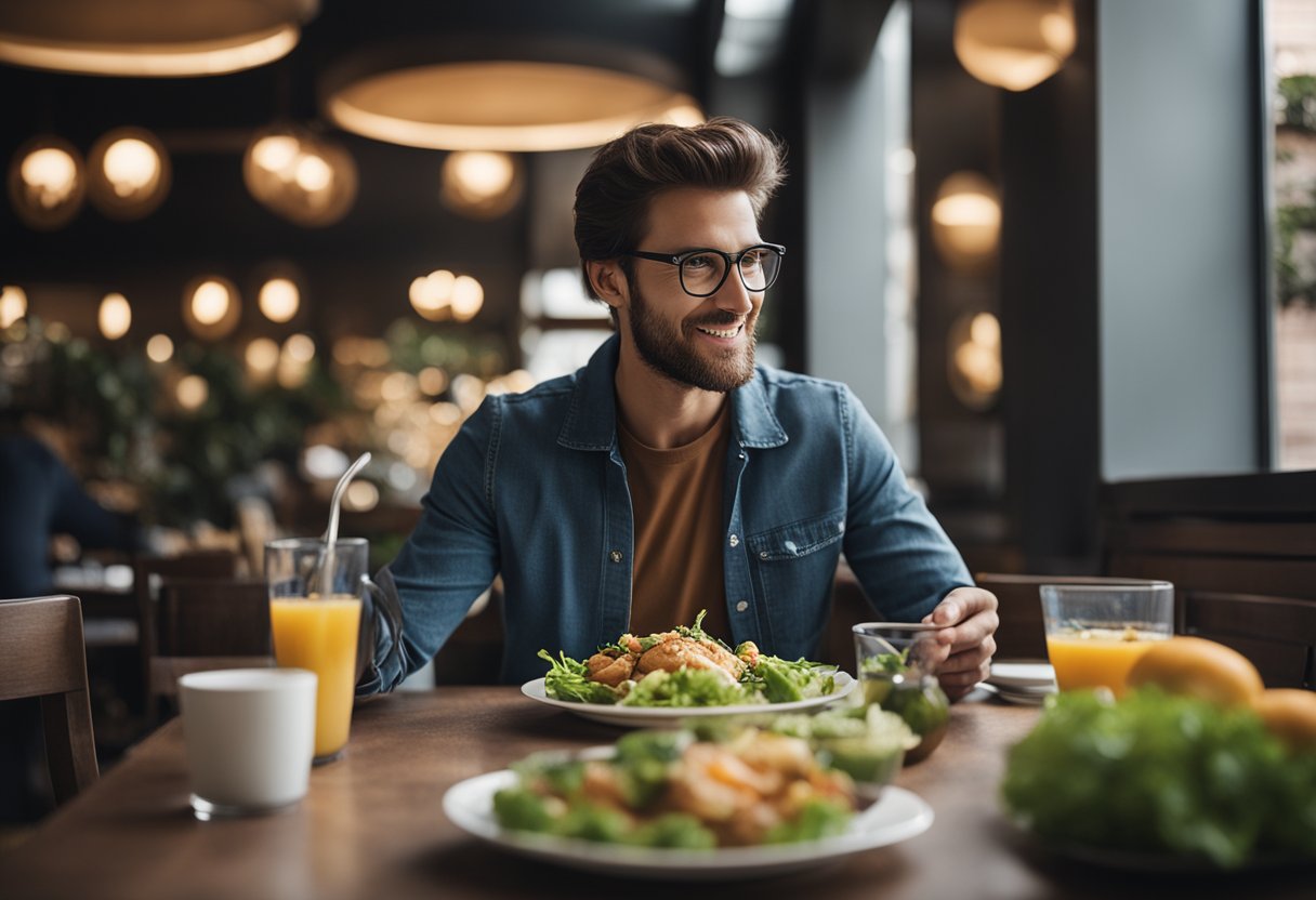 A person sitting at a table, enjoying a healthy lunch while fully focused on their meal, with no distractions around them