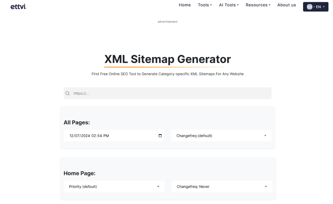 ettvi xml sitemap generator screenshot