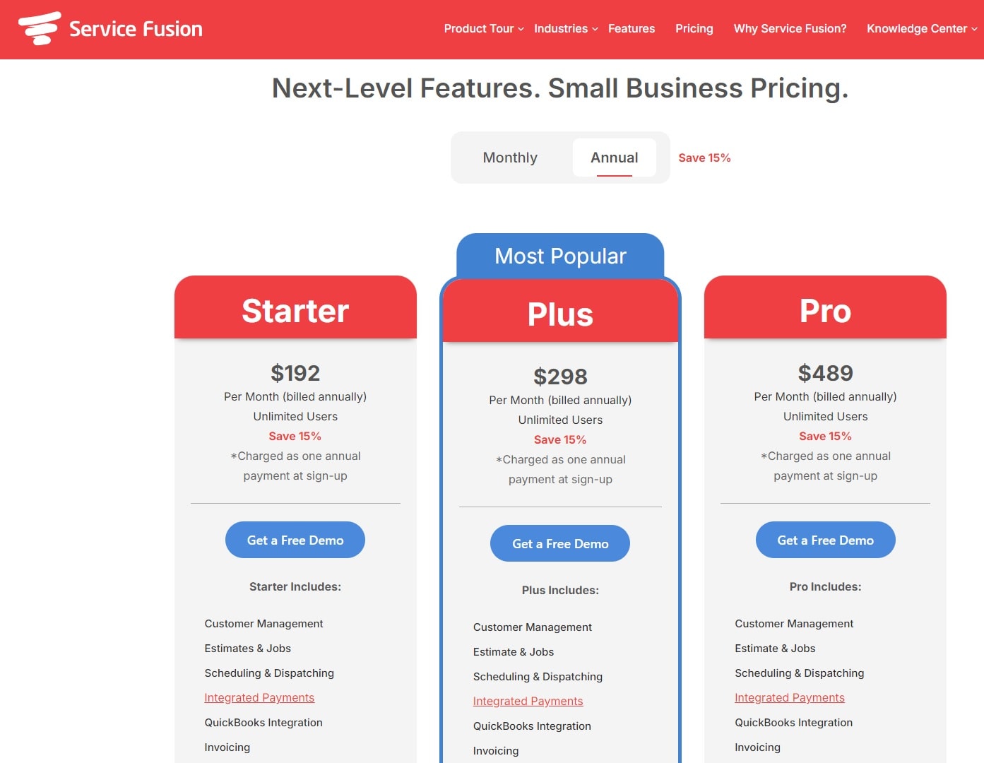 Service Fusion pricing