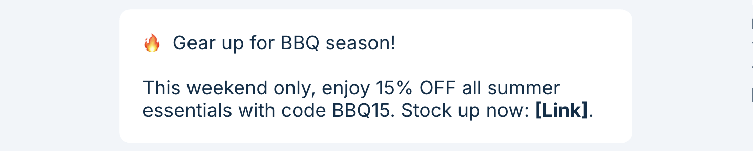 Text message promotion geared towards a seasonal sale.