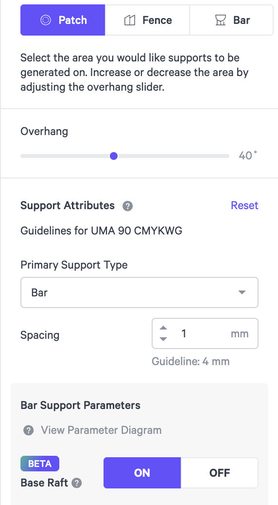 Example: The new “Base Raft” toggle in the Patch Supports tool