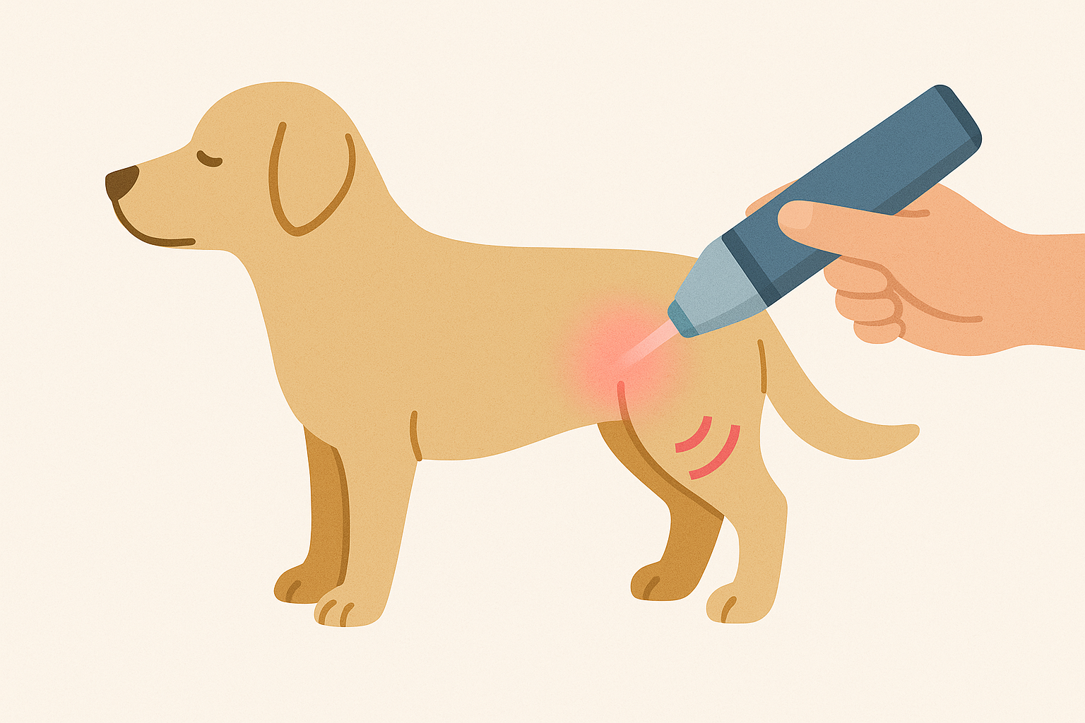 犬の関節にレーザーを当てるイラスト