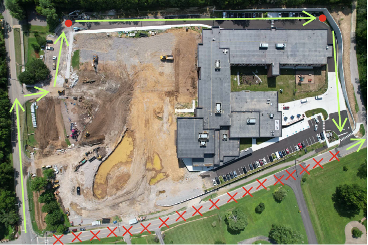 Aerial view of a building with a lot of dirt and grass AI-generated content may be incorrect.