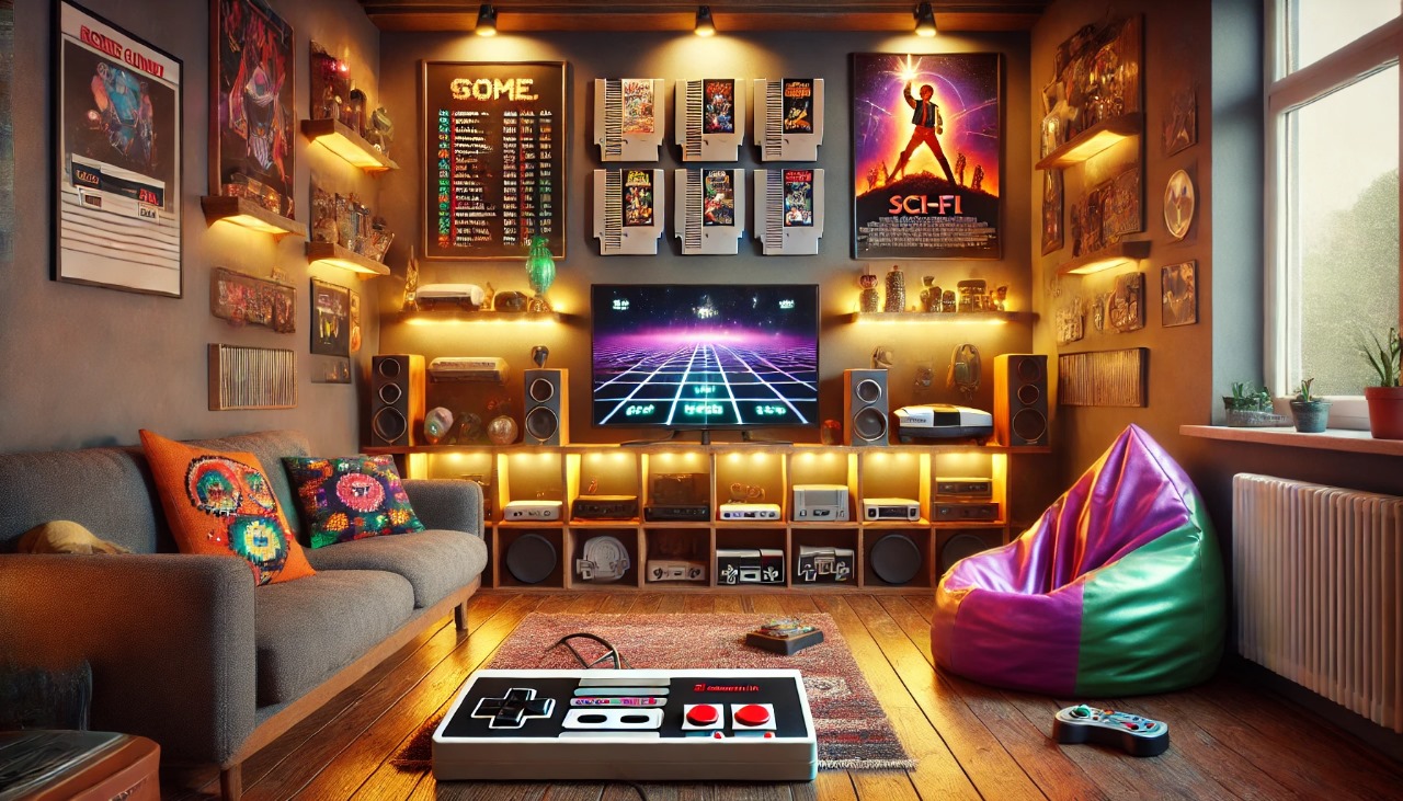 Retro Gaming Geek Room Background Wallpaper 1920x1080