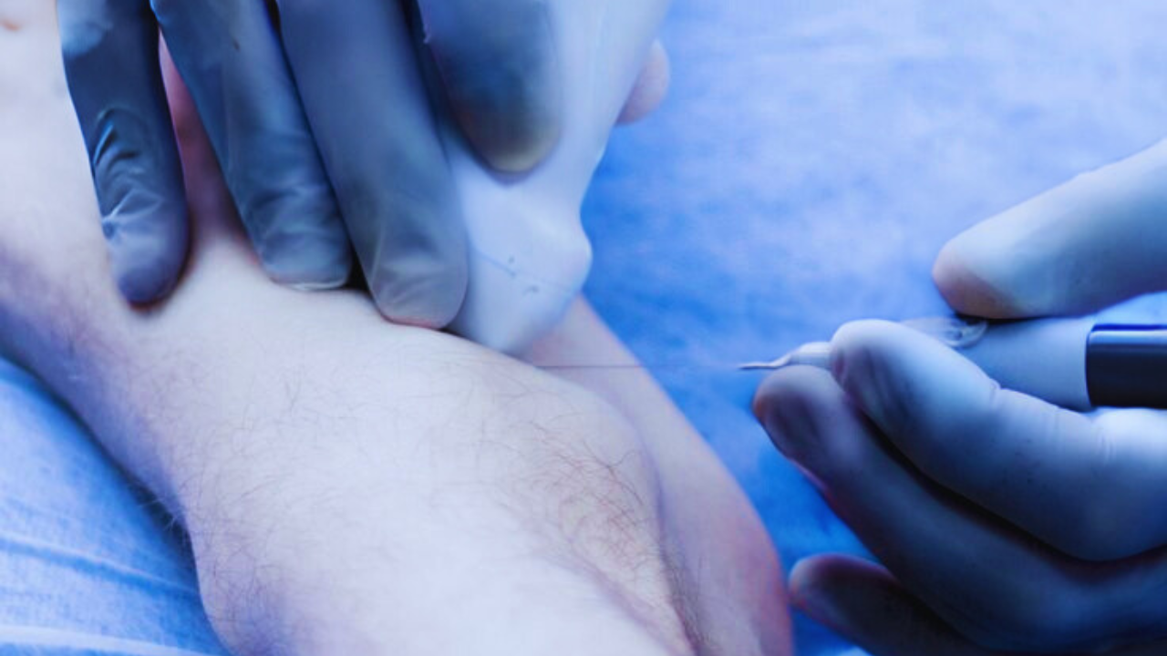 This contains an image of electrolysis hair removal done on the foot of a client.