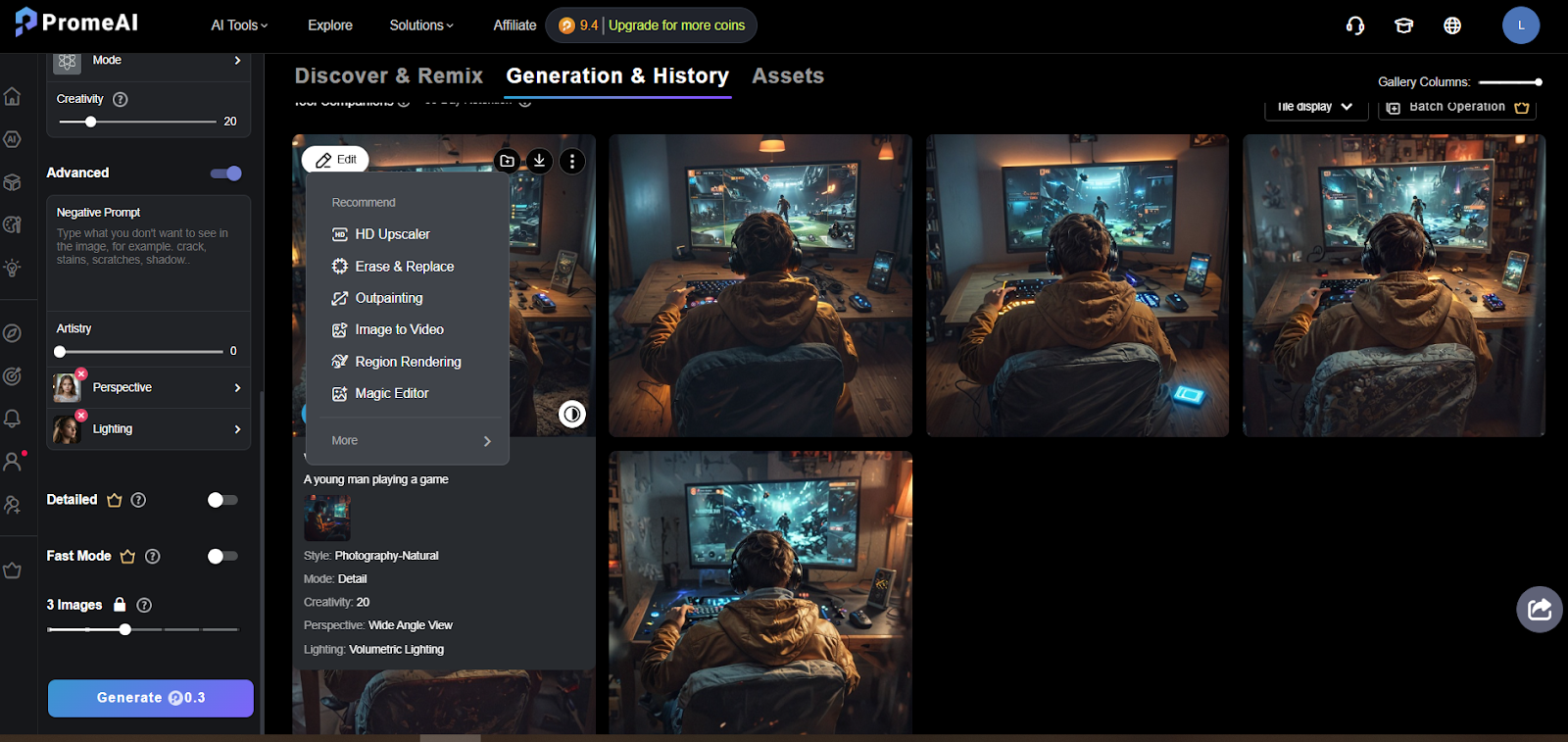 Editing options