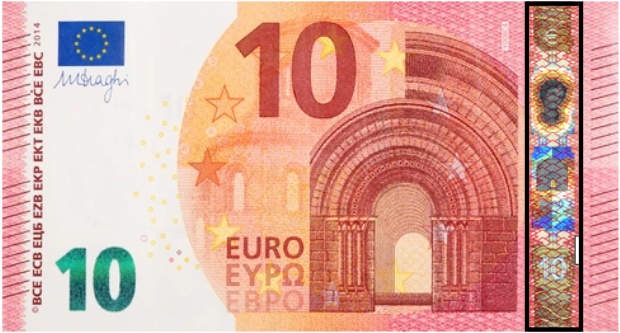 Hologram on 10-Euro note