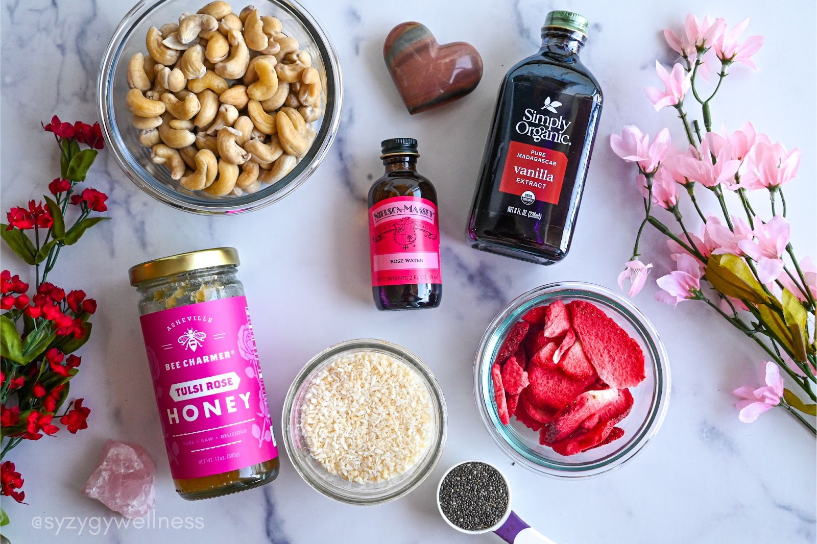 Ingredients for Strawberry Rose Bliss Bites