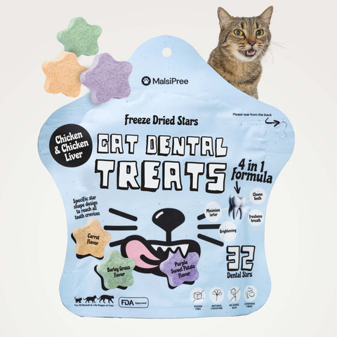 MalsiPree's freeze-dried Dental Stars for cats with bad breath.