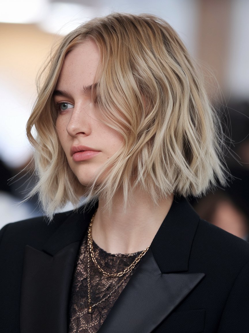 57. Wavy Bob with Razored Ends