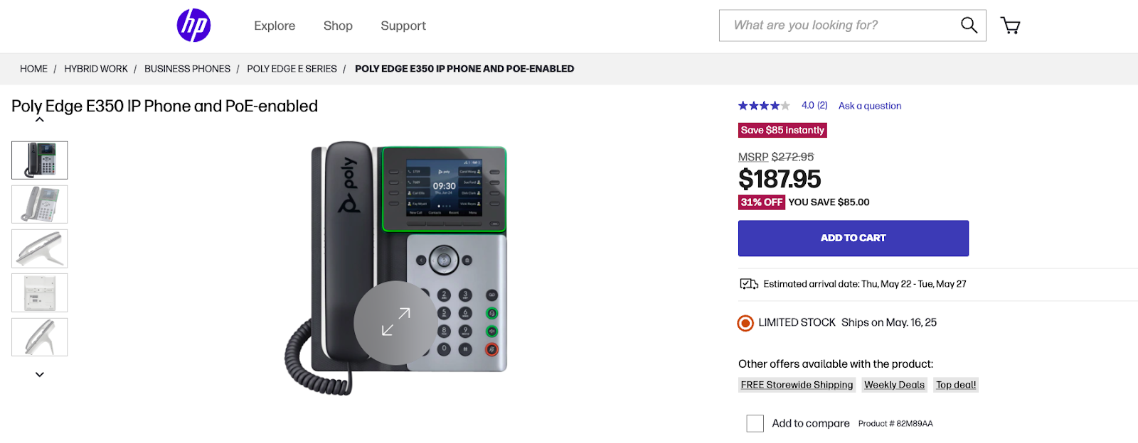 Screenshot of Poly Edge E350 - Best VoIP hardware for hybrid workers.