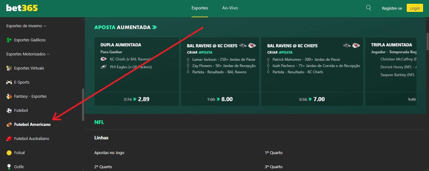 apostar na nfl bet365