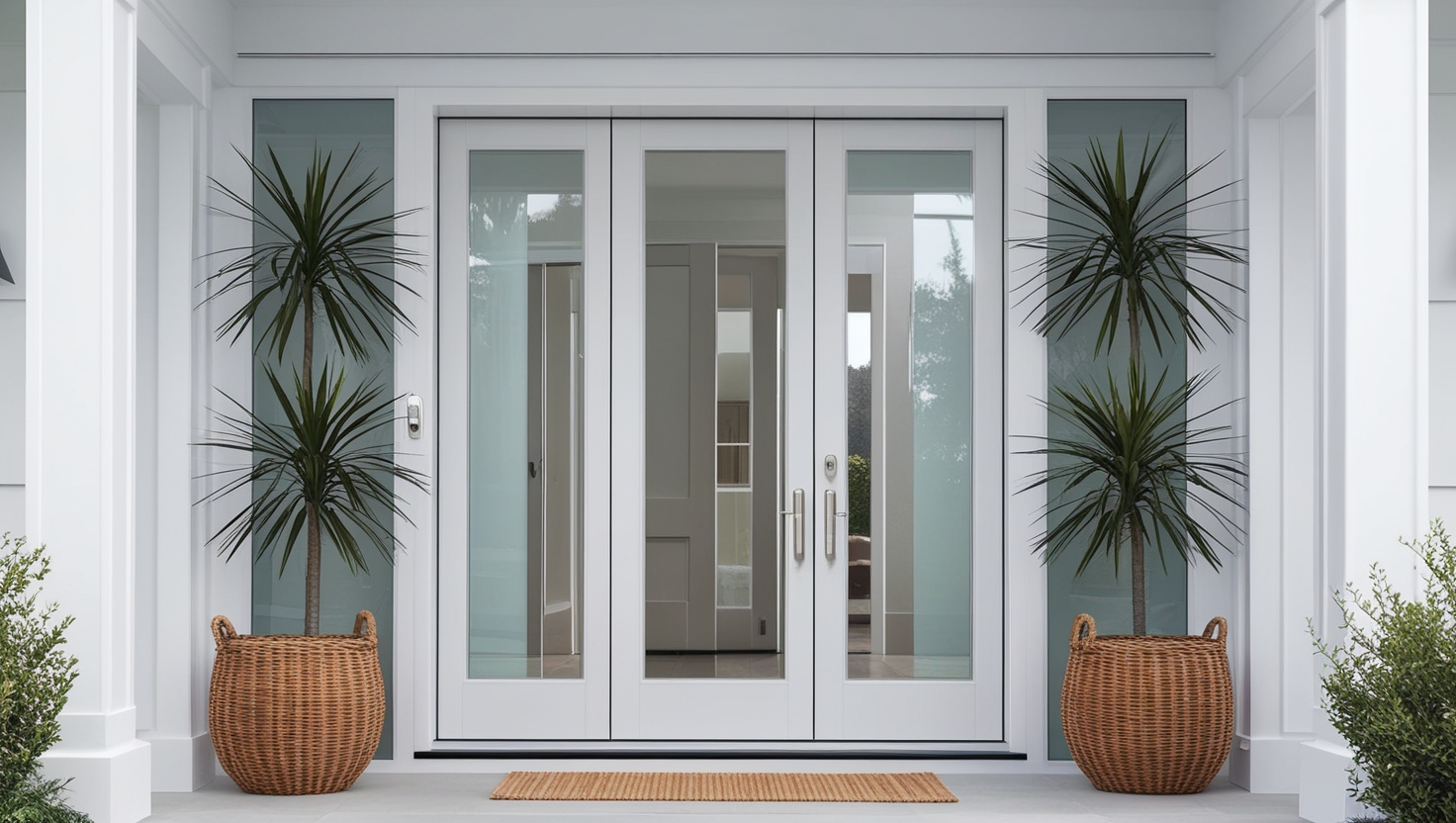 brighton modern fiberglass 3 lite clear glass double door