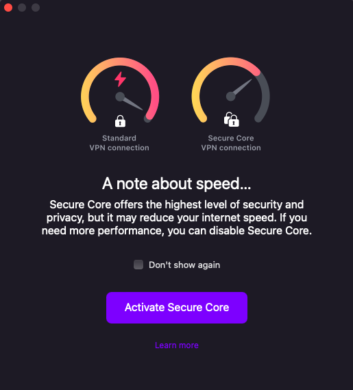 Secure Core servers speeds 