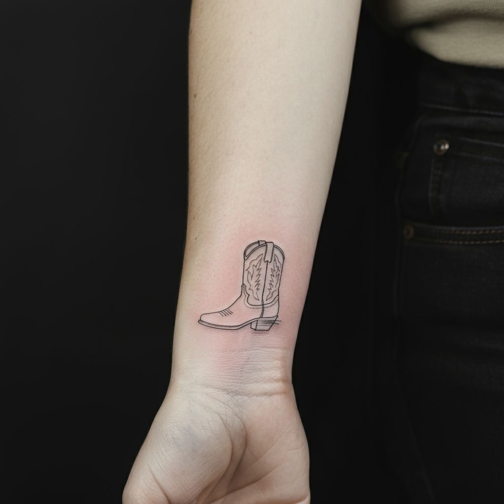 Minimalist Cowboy Boot Tattoo