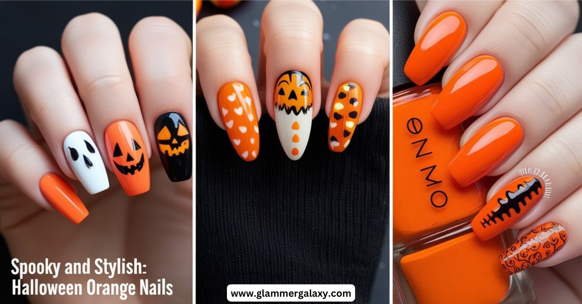 Halloween themed base orange nail paint ideas 