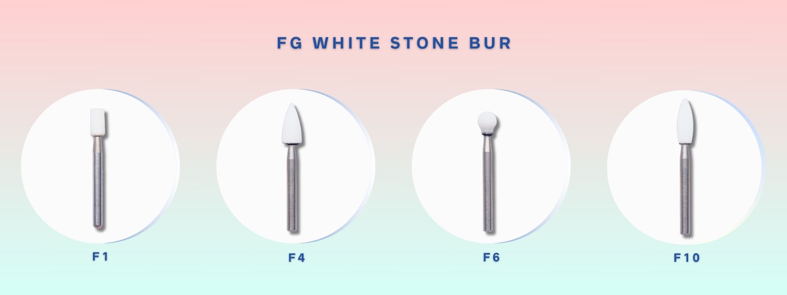 Mr. Bur White Stone Polisher FG for high-speed finishing and smoothing of composite and enamel surfaces, ideal for fine adjustments in restorative dentistry.