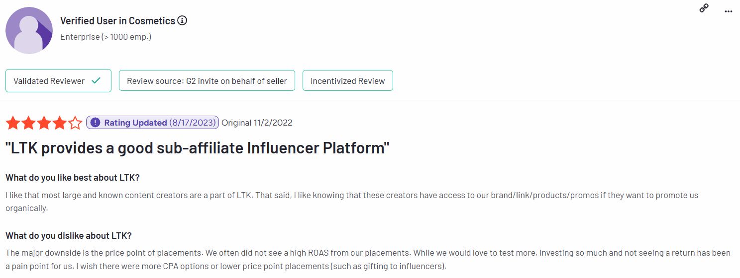 LTK user review