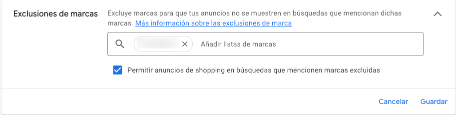 Exclusiones de marcas en novedades en campañas performance max
