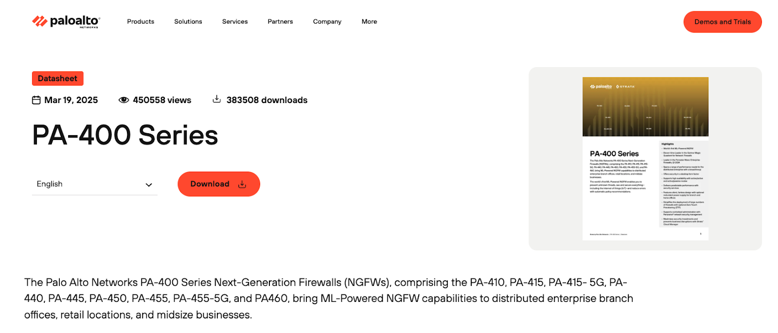 Screenshot of Palo Alto PA-450 Series - Best for SMBs and distributed enterprise branch offices.