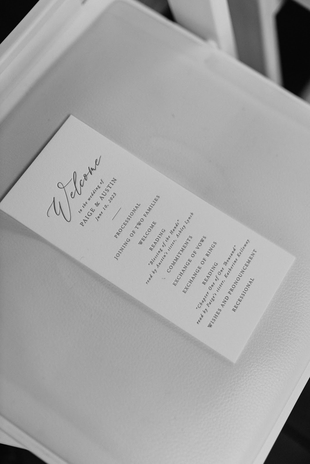 Wedding program Eastern Yacht Club Marblehead, MA