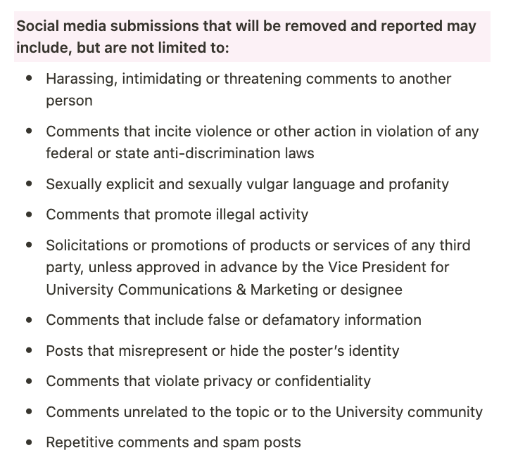 Montclair State University's framework for responding to comments on social media