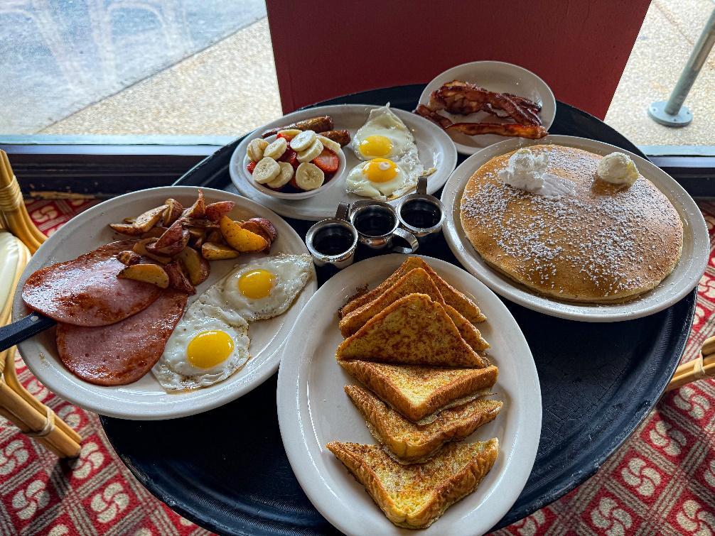 A plate of breakfast food on a table

Description automatically generated