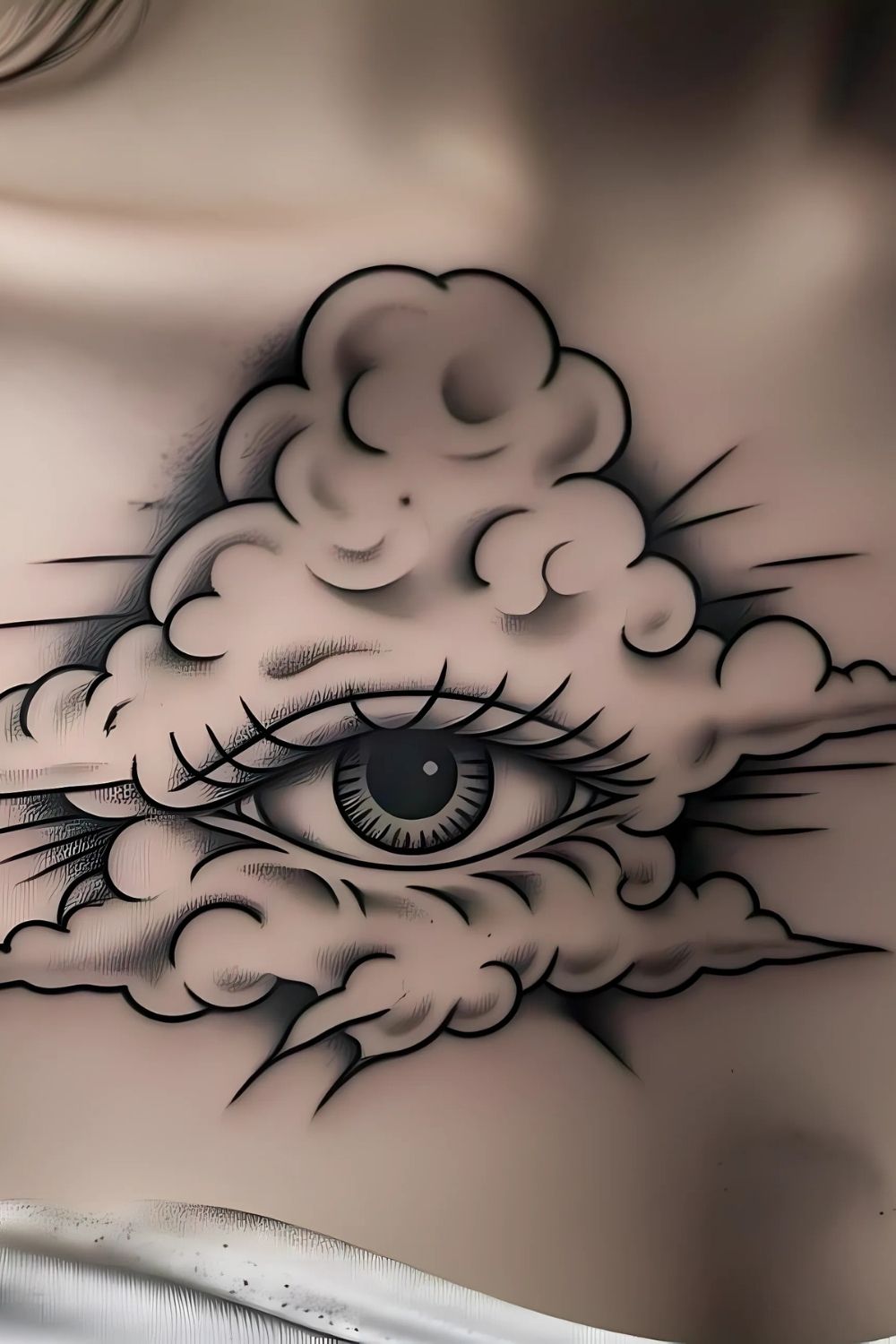 Cloud Tattoo with Eyes Chest