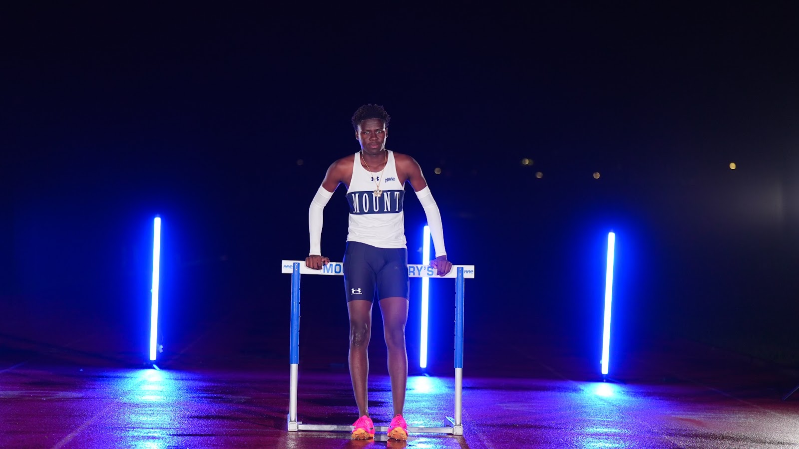 Freshman Mount St. Mary's hurdles athlete, Abdulazeez Iyiola