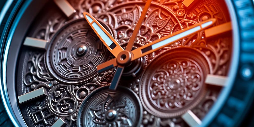 Close-up of a beautifully designed watch dial.