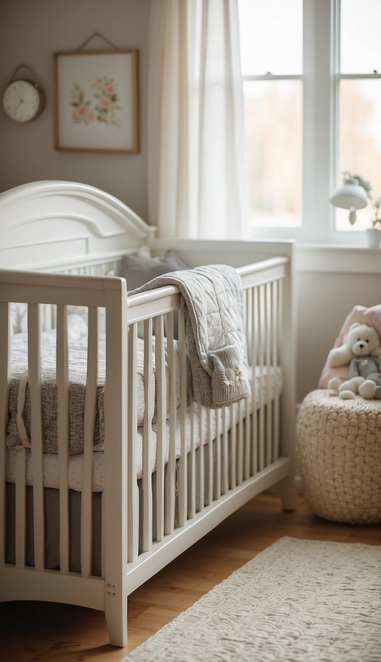 A cozy nursery with Pottery Barn Kids Hayley bedding, soft lighting, and luxurious decor