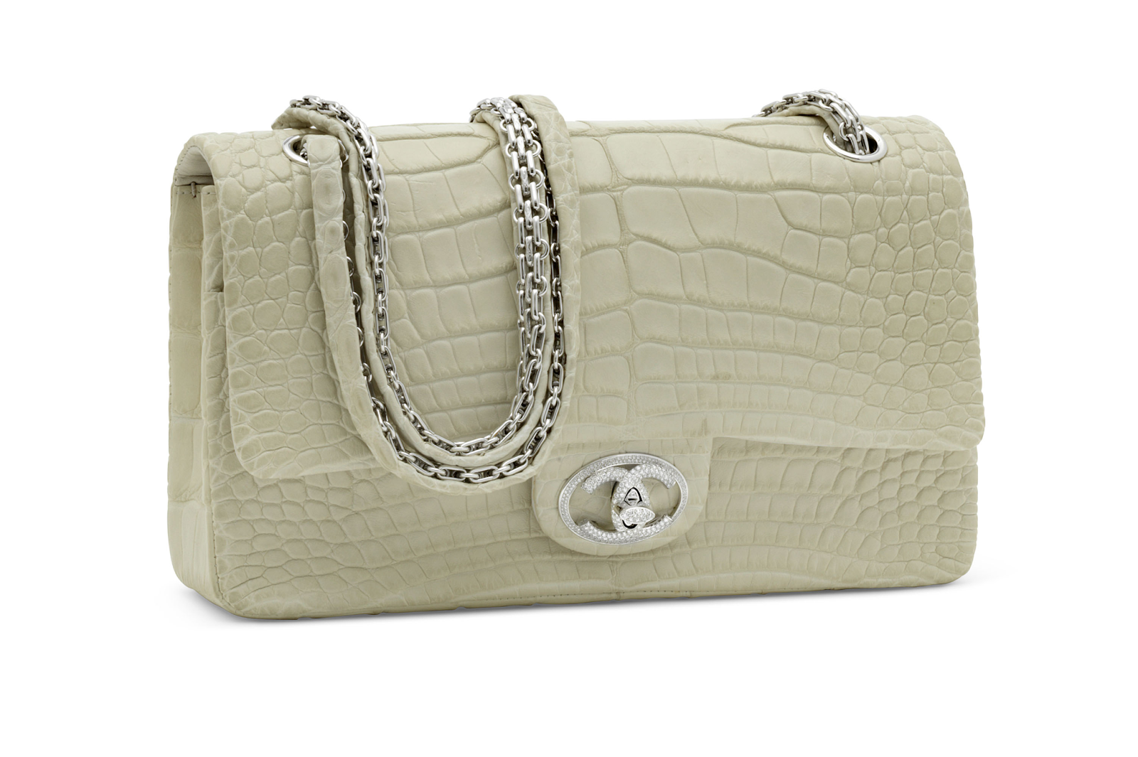 7. กระเป๋า 2008 Chanel White Alligator Diamond Forever Classic Double Flap with 18K Gold and Diamond Hardware