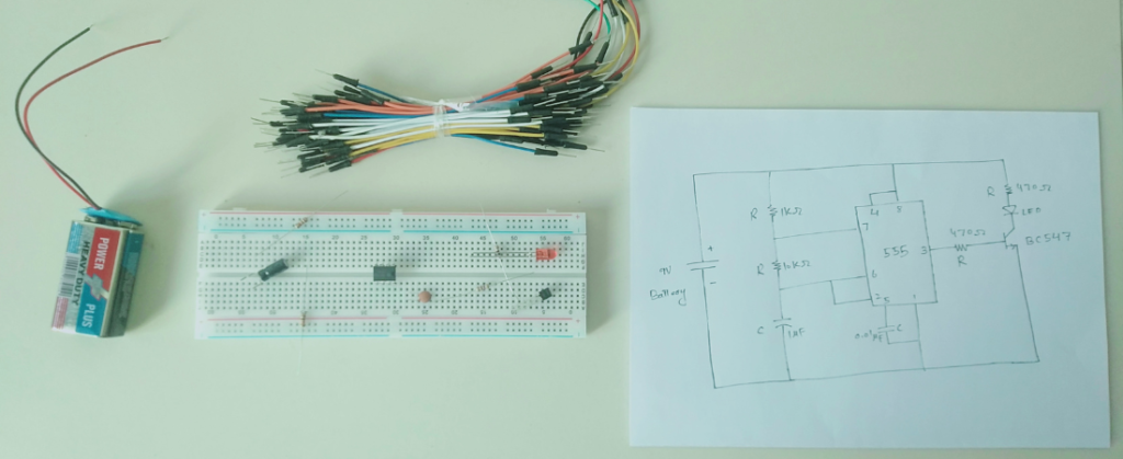 making the flashing circuit on breadboard