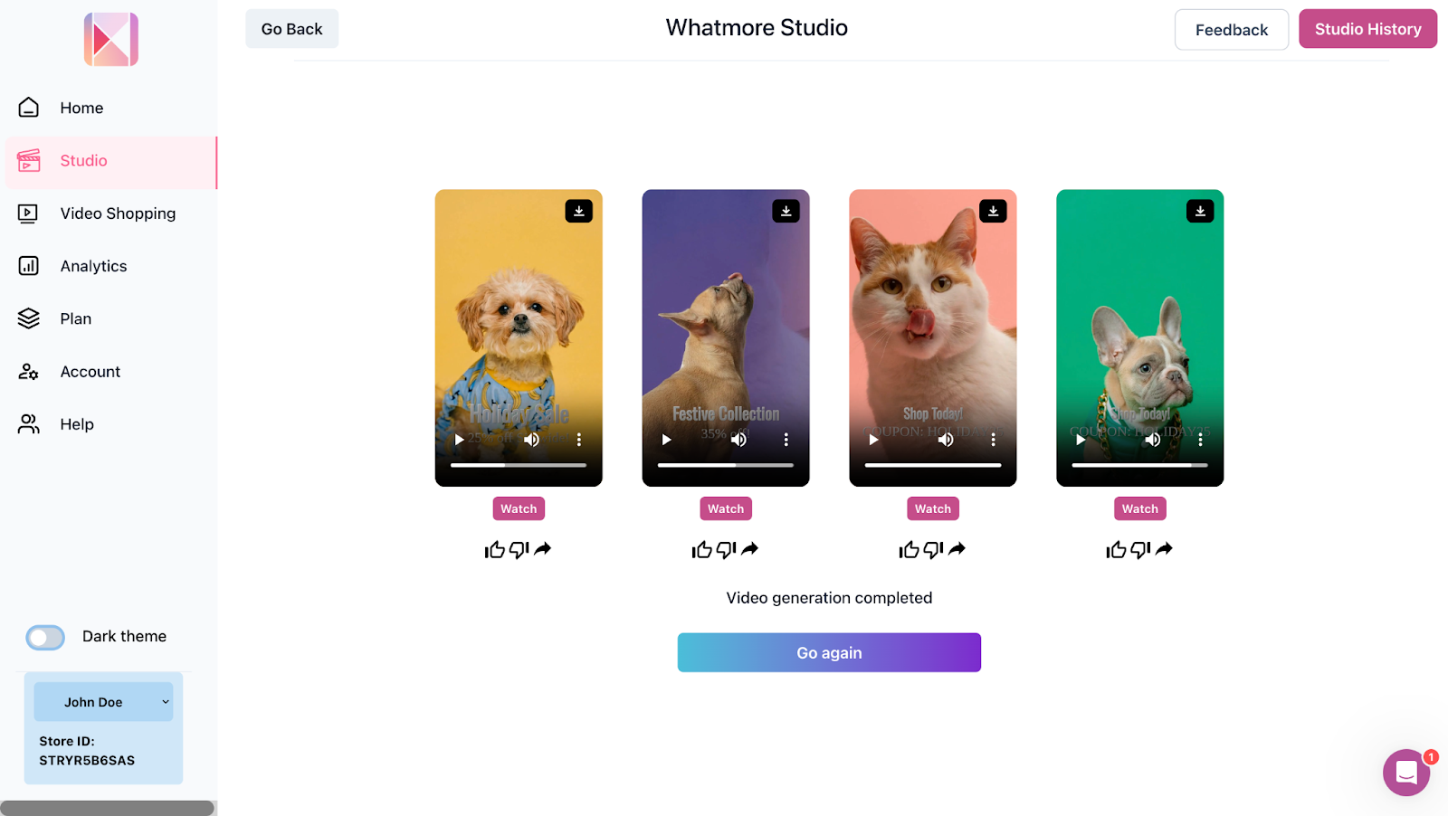 a/b test multiple videos with whatmore ai